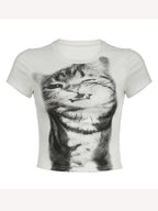 Cat Print Short Sleeve Tee