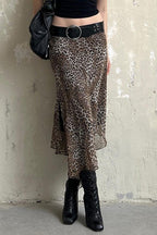 Leopard Print Double-Layer Tulle Asymmetrical Skirt