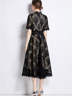 Crocheted Embroidered Lace Midi Dress