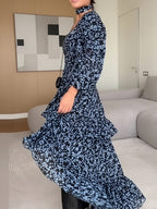 Gathering Floral Print Irregular Hem Temperament Maxi Dresses
