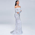 Sequins Party Dress with Strapless Long Sleeves