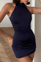 Halter Neck High Neck Ruched Bodycon Mini Dress