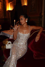 Silver Sequin Diamond Bodycon Maxi Dress