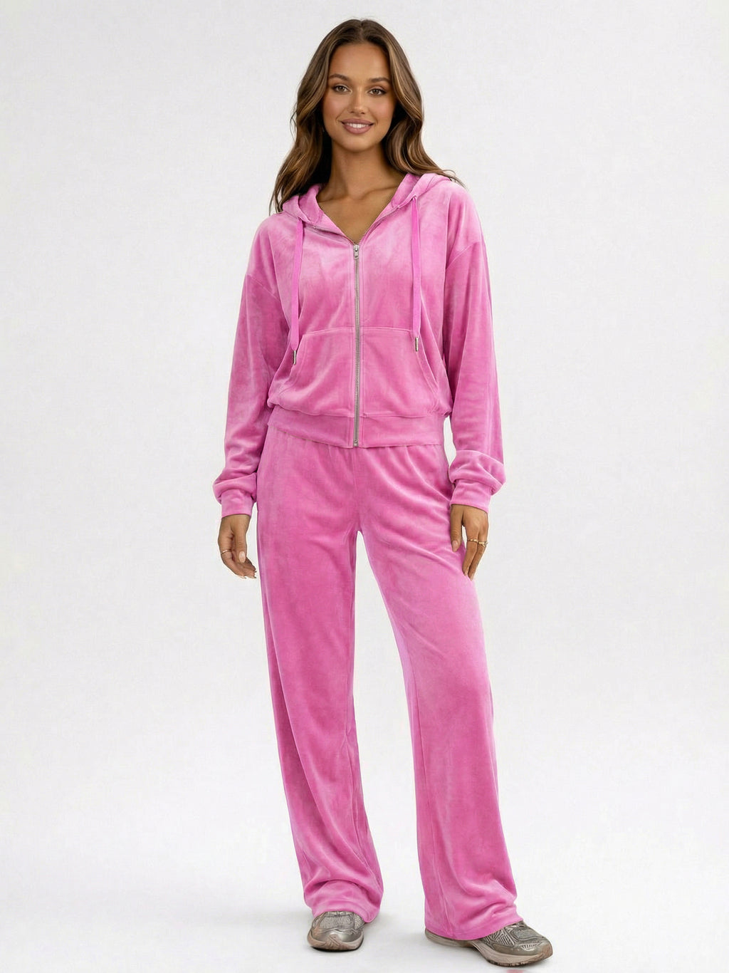 Velour Wide Leg Casual Fit Tracksuit For Women 2026