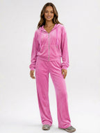 Velour Wide Leg Casual Fit Tracksuit For Women 2026