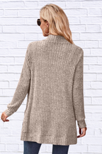 Ribbed Open Front Long Cardigan with Pockets
