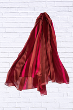Chiffon Striped Scarf _ Elegant Sheer Wrap in Deep Red & Fuchsi