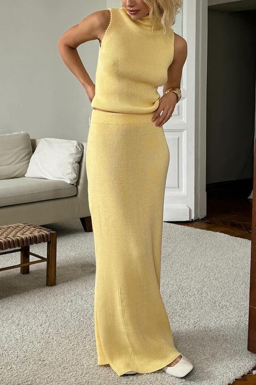 Cowl Neck Sweater Top and Elastic Waist Maxi Skirt Set