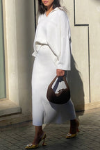 Lapel V Neck Sweater Skirt Set