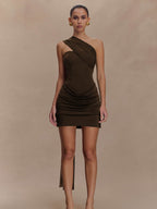 Pleated One Shoulder Hip Wrap Mini&Short Dresses