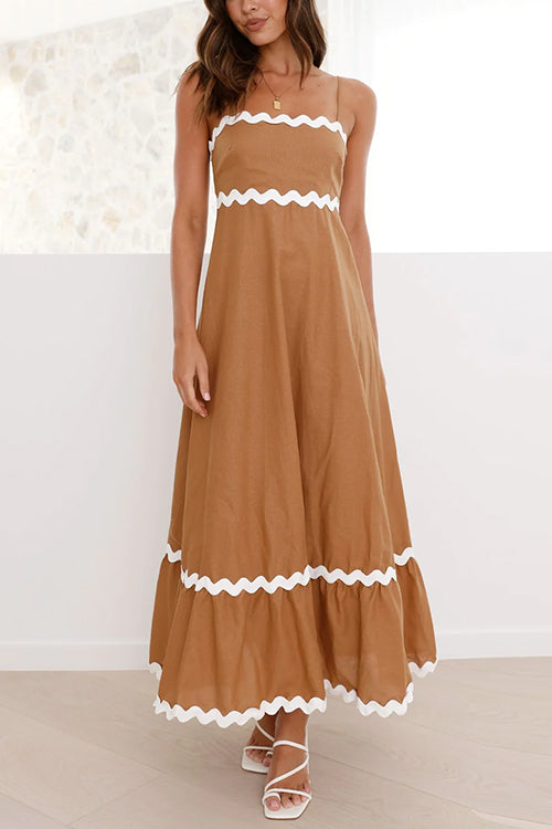 High Waist Ric Rac Print Swing Midi Cami Dress