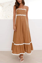 High Waist Ric Rac Print Swing Midi Cami Dress