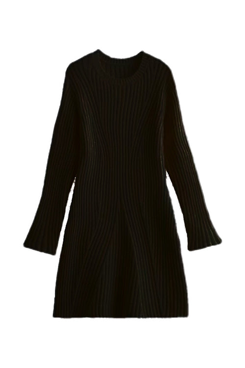 Long Sleeve Ribbed Knit Slit Cuff Bodycon Mini Dress