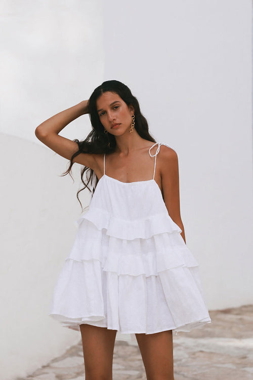 Tie Shoulder Tiered Ruffle Babydoll Mini Dress