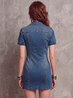 Denim Lapel Short Sleeve Slim-fit Commuting Mini&Short Dresses