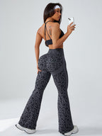 Leopard Print Splicing Abdominal Tightening And Buttock Lifting Flared Pants Fitness Exercise Pants