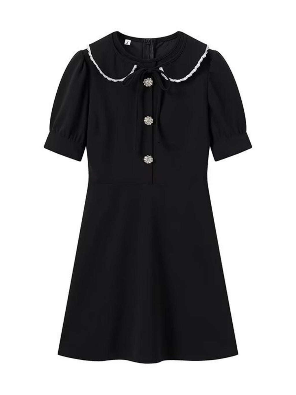 Color-blocked Detachable Peter Pan Collar Buttons Short Sleeves Mini&Short Dresses