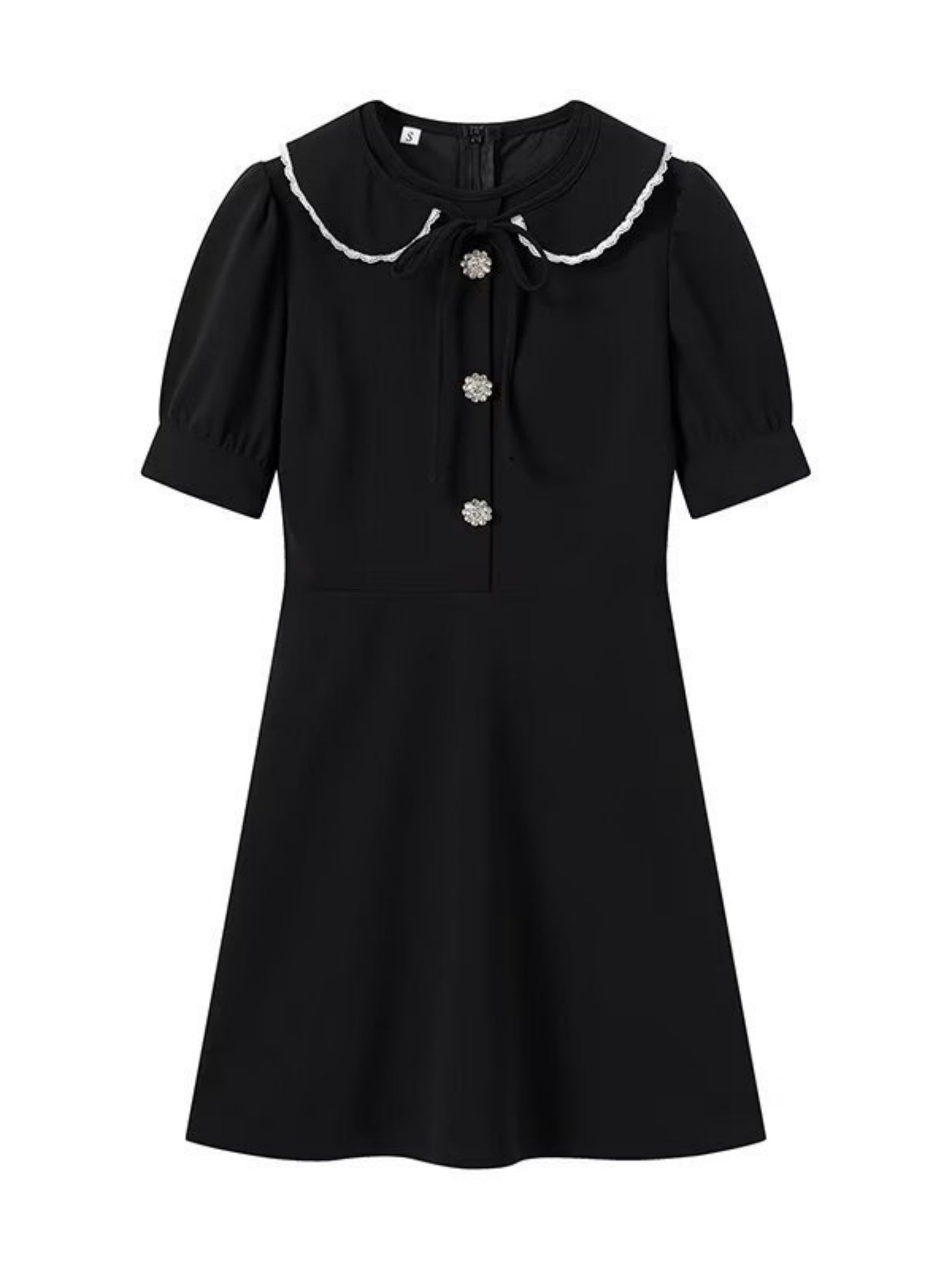 Color-blocked Detachable Peter Pan Collar Buttons Short Sleeves Mini&Short Dresses