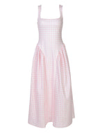 Plaid Print, Fitted Waist, Sexy Backless Halter Maxi Dress