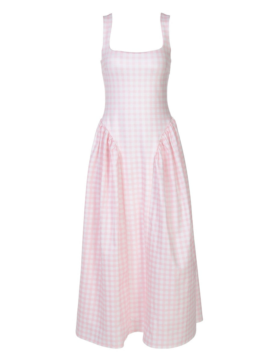 Plaid Print, Fitted Waist, Sexy Backless Halter Maxi Dress