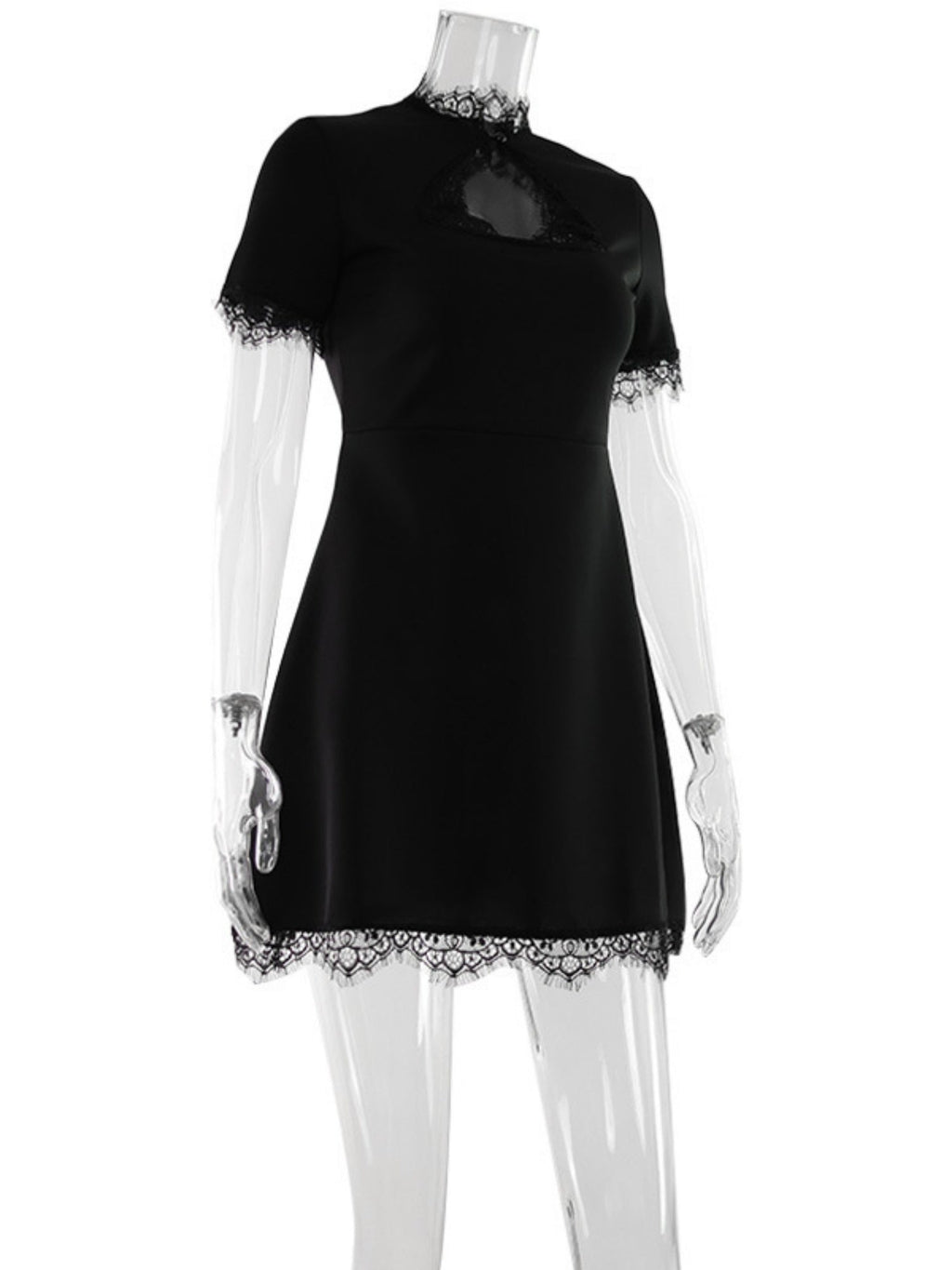 Lace Trim Hollow Out Waist Shaping Mini&Short Dresses