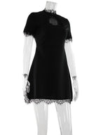 Lace Trim Hollow Out Waist Shaping Mini&Short Dresses