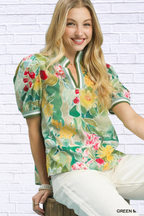 Umgee Jacquard Bloomscape Print Top