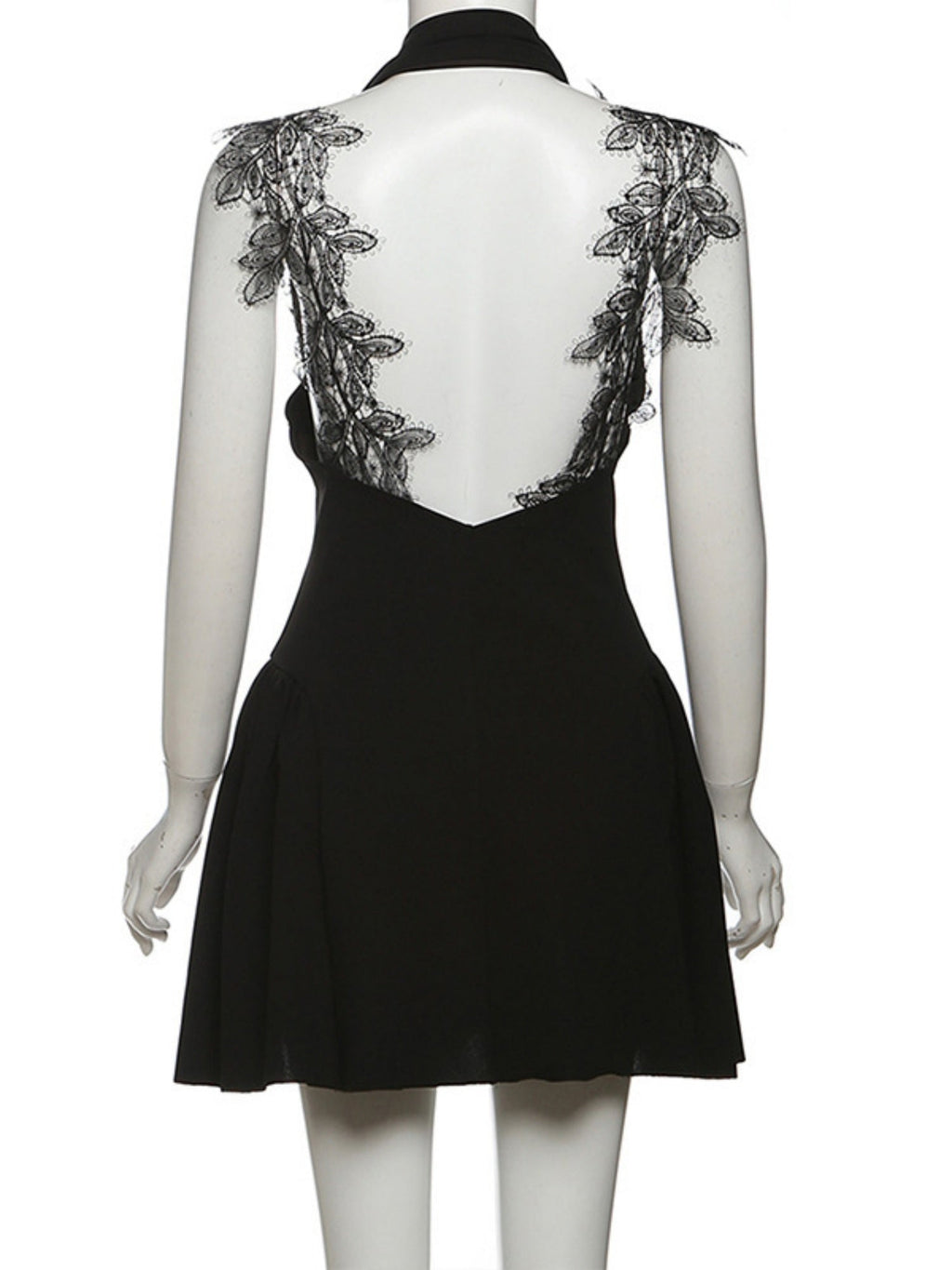 Lace Patchwork Halter Neck Deep V-neck Mini&Short Dresses