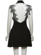 Lace Patchwork Halter Neck Deep V-neck Mini&Short Dresses