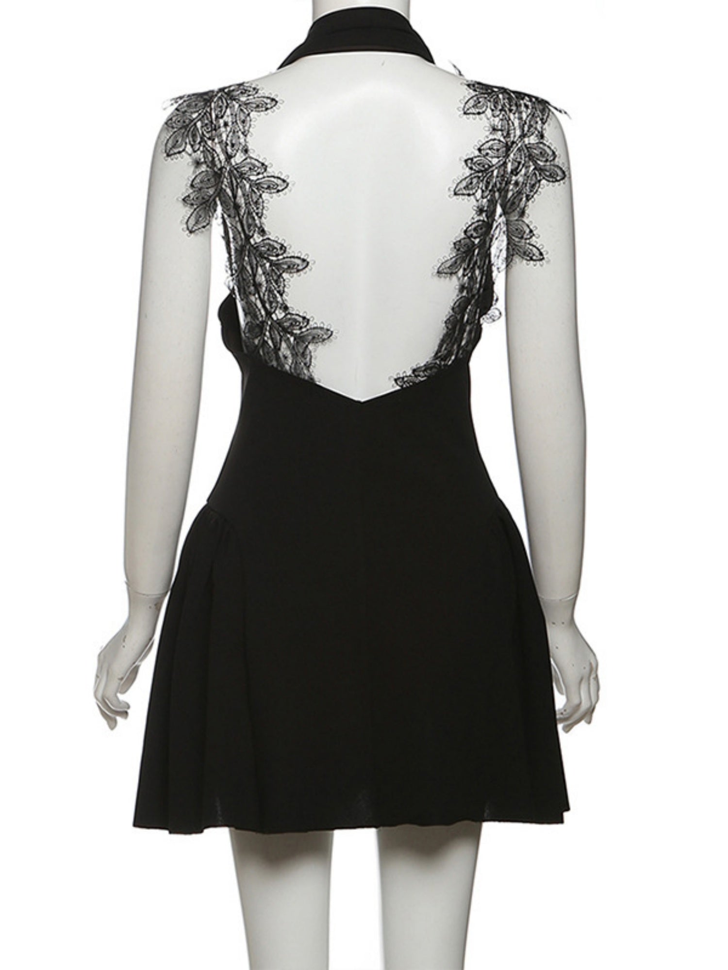 Lace Patchwork Halter Neck Deep V-neck Mini&Short Dresses