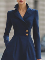 Elegant Navy Blue Tailored Fit Flared Coat Dress