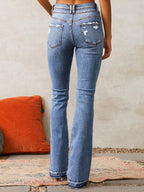 Ripped Stretch Denim Flare Jeans