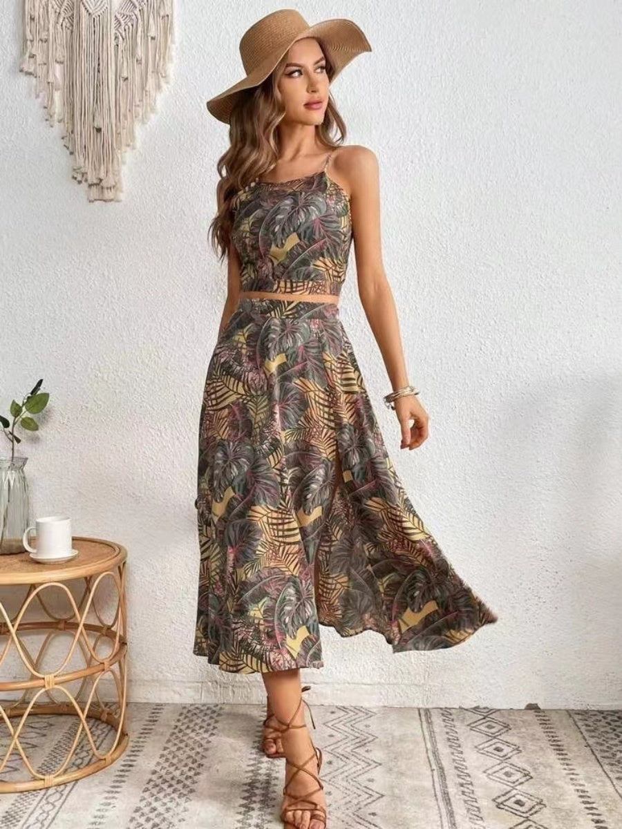 Camisoles Tube Top Bandage Jacket Loose-fit Printed Skirts Set 2-piece Sets