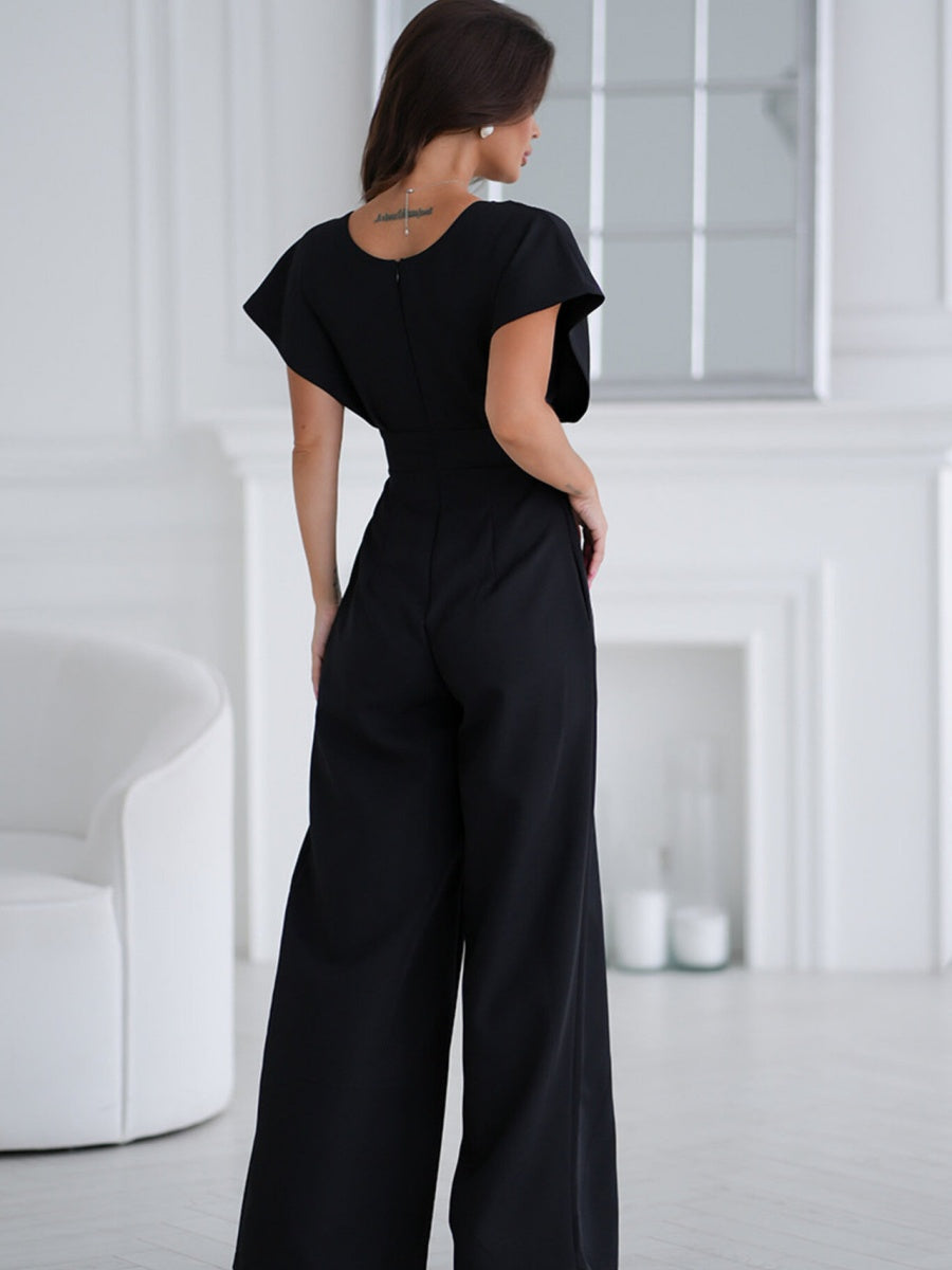 V-neck Commuting Wide Leg Jumpsuits
