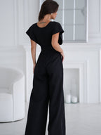 V-neck Commuting Wide Leg Jumpsuits