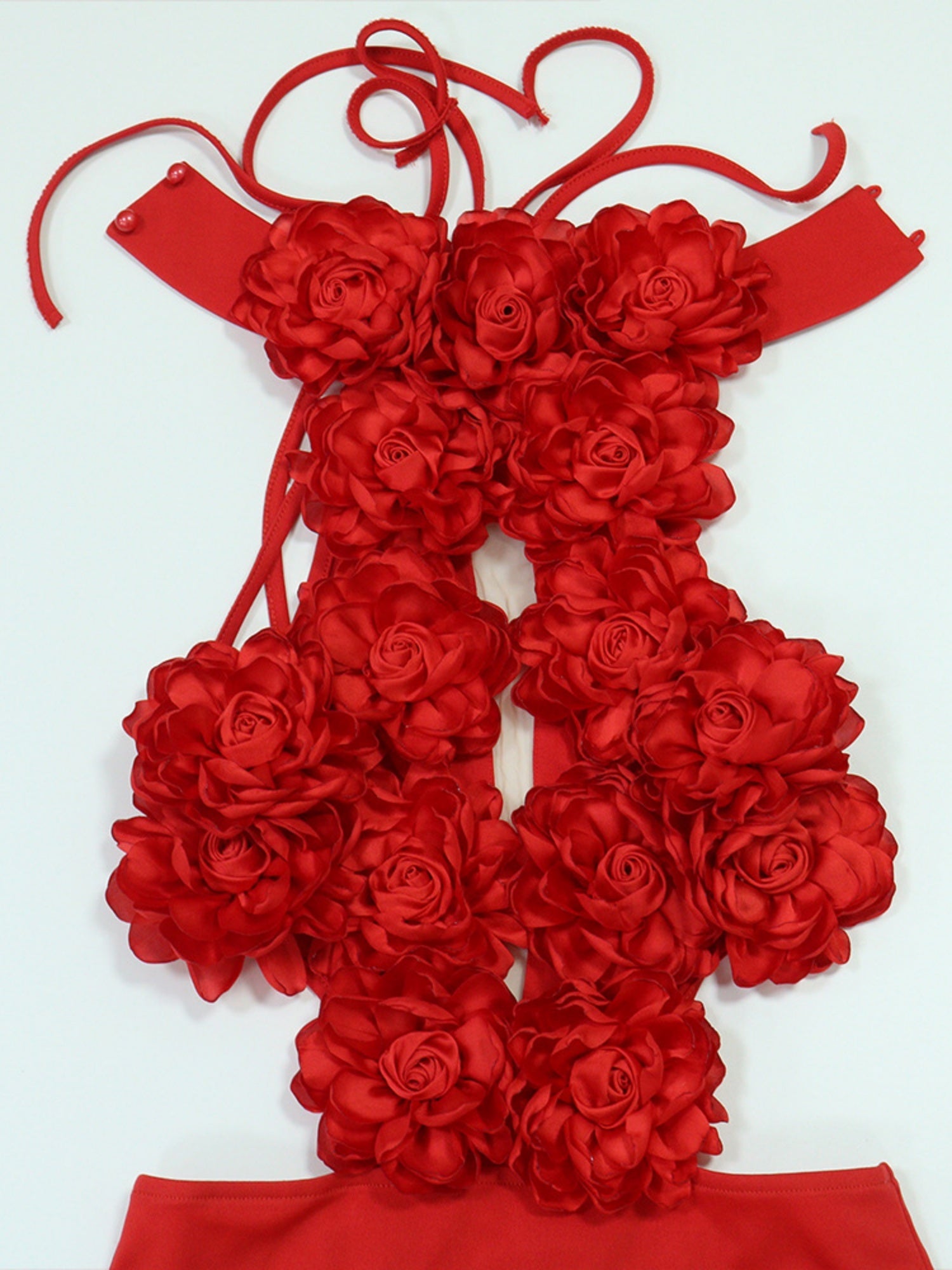 3D Flowers Valentine's Day Neckband Pleated Midi Dresses