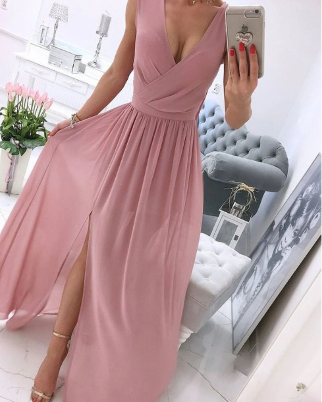 | Sleeveless Beach Dress in Deep V-Neck