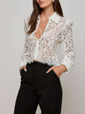 Lace Tassel Edge Cropped Perspective Commuting Shirts