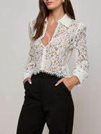 Lace Tassel Edge Cropped Perspective Commuting Shirts