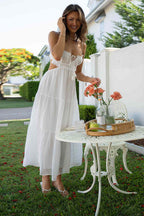 Spaghetti Strap Keyhole Bust Side Waist Cut Out Tiered Maxi Dress