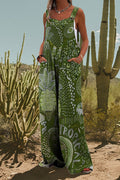 Pocketed Wide Leg Unique Print Cami Jumpsuit