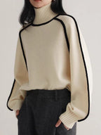 Color-blocked Stripes Splicing Half Turtleneck Sweaters