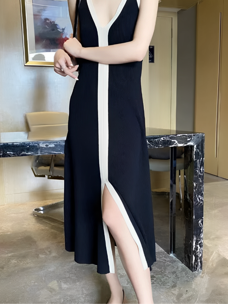 Marcela Aesthetic V Neck Dress Everyday Luxe Edit