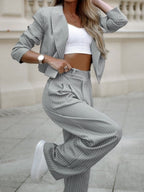 Striped Short Lapel Straight-leg Suit Trousers 2-piece Sets