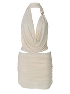 Hollow-out Deep V-neck Spliced Mesh Short Top And Slim-fit See-through Bodycon Skirt Set