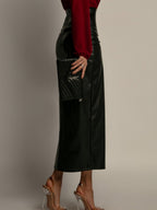PU Leather High-waisted Side Slit Longline Skirts