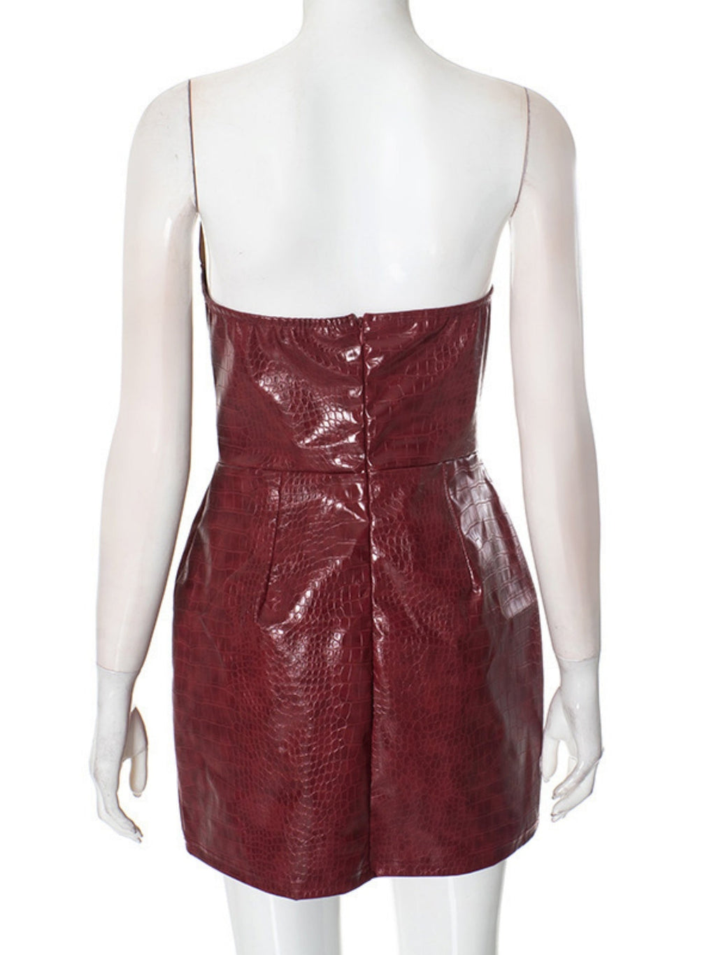 PU Leather Crocodile-patterned Leather Strapless Bra Mini&Short Dresses
