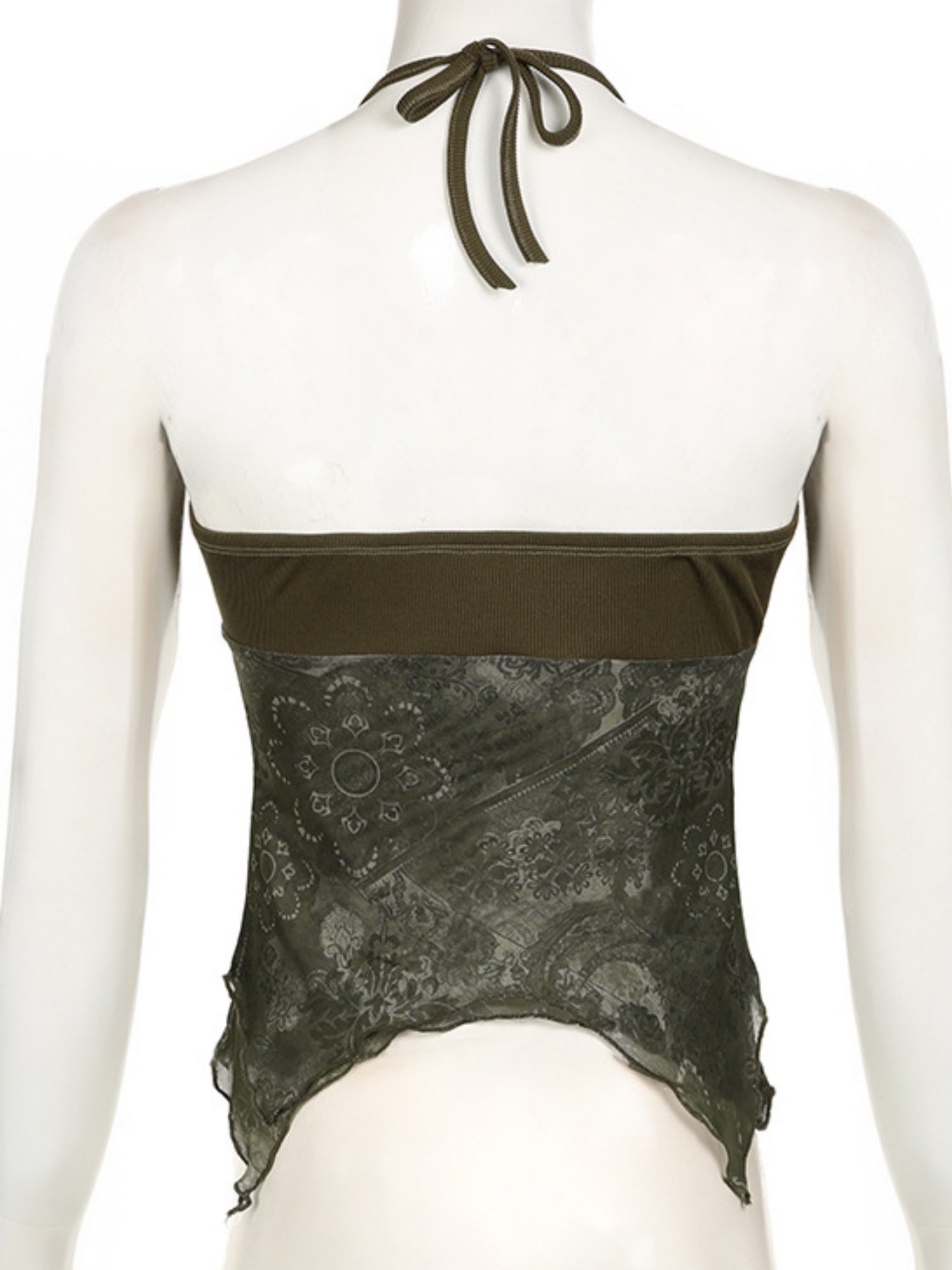 Metal Buckle Pleated Halter Neck And Backless Tank Top