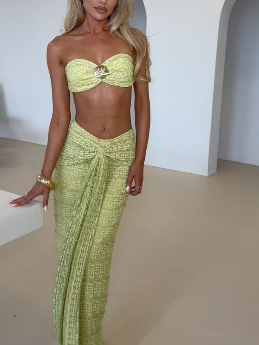 Lace Jacquard Two-piece Swimsuit Set For Vacation And Beach Leisure