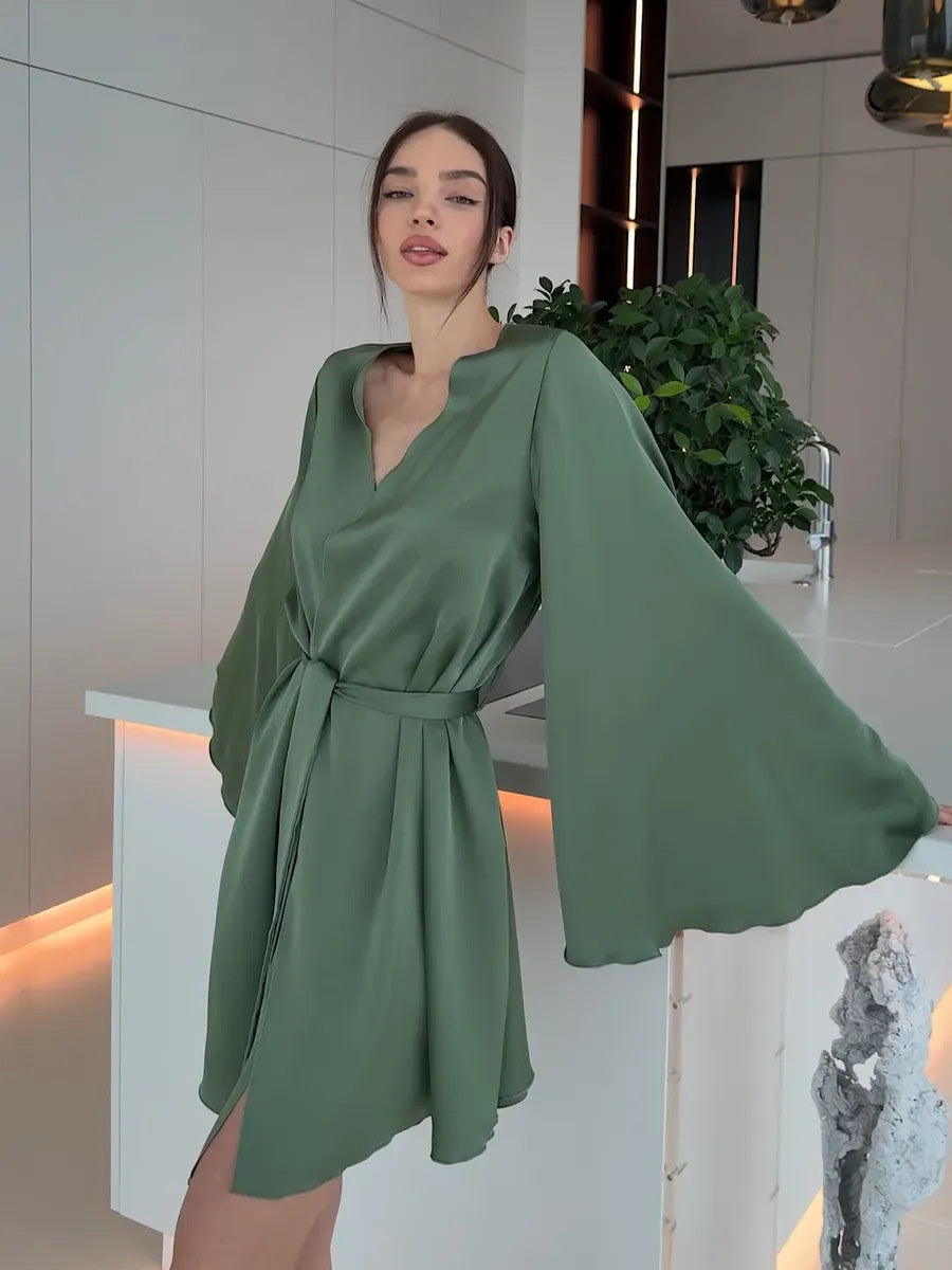 V-neck Thin Strap Nightgown Lazy Style Parties Mini&Short Dresses